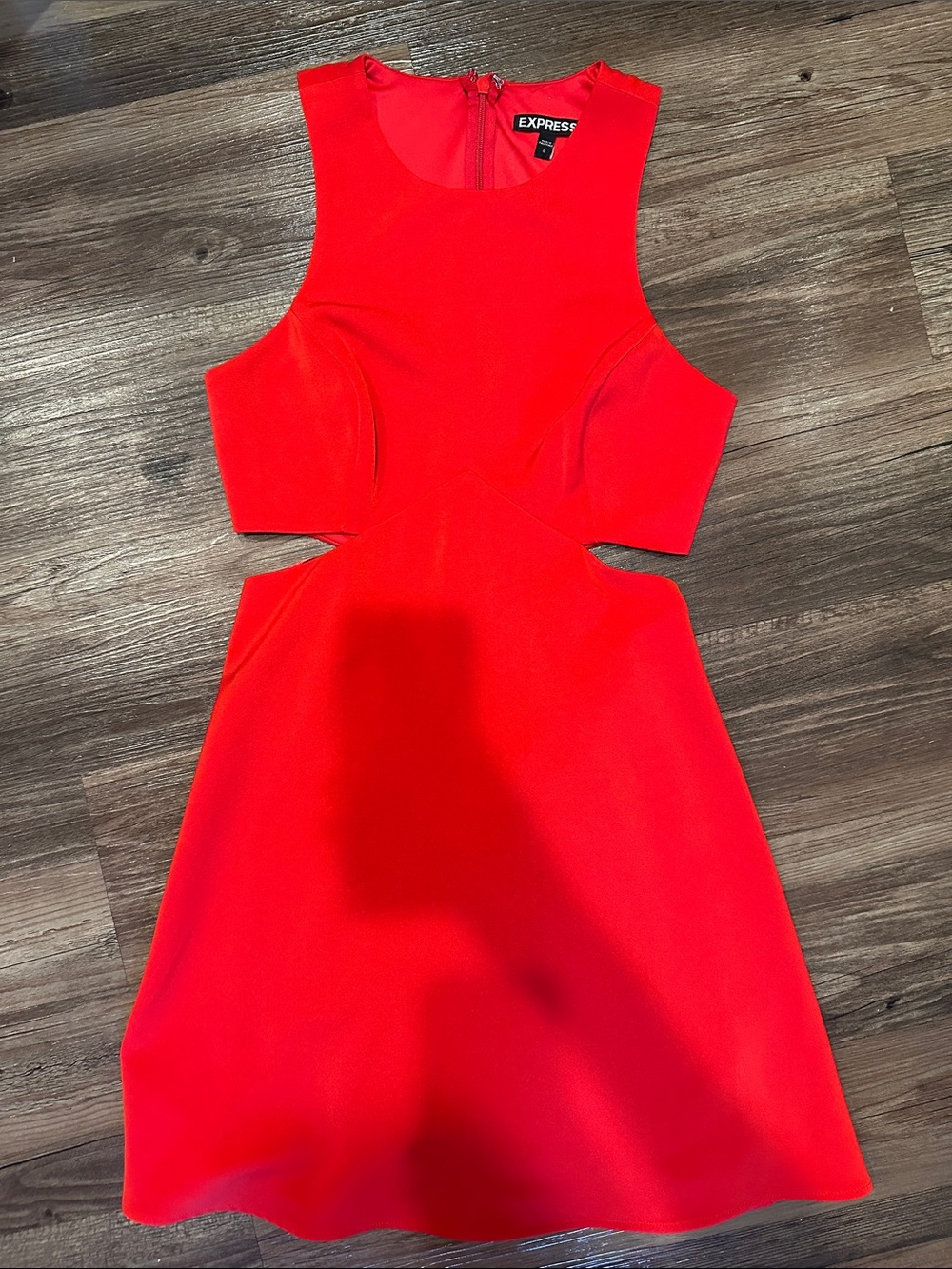 Express Red Sleeveless Mini Dress with Waist Cutouts